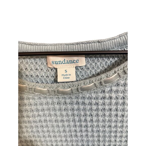 Sundance Small Light Blue Textured Waffle Knit Long Sleeve Top With Trim Accents - Picture 2 of 5